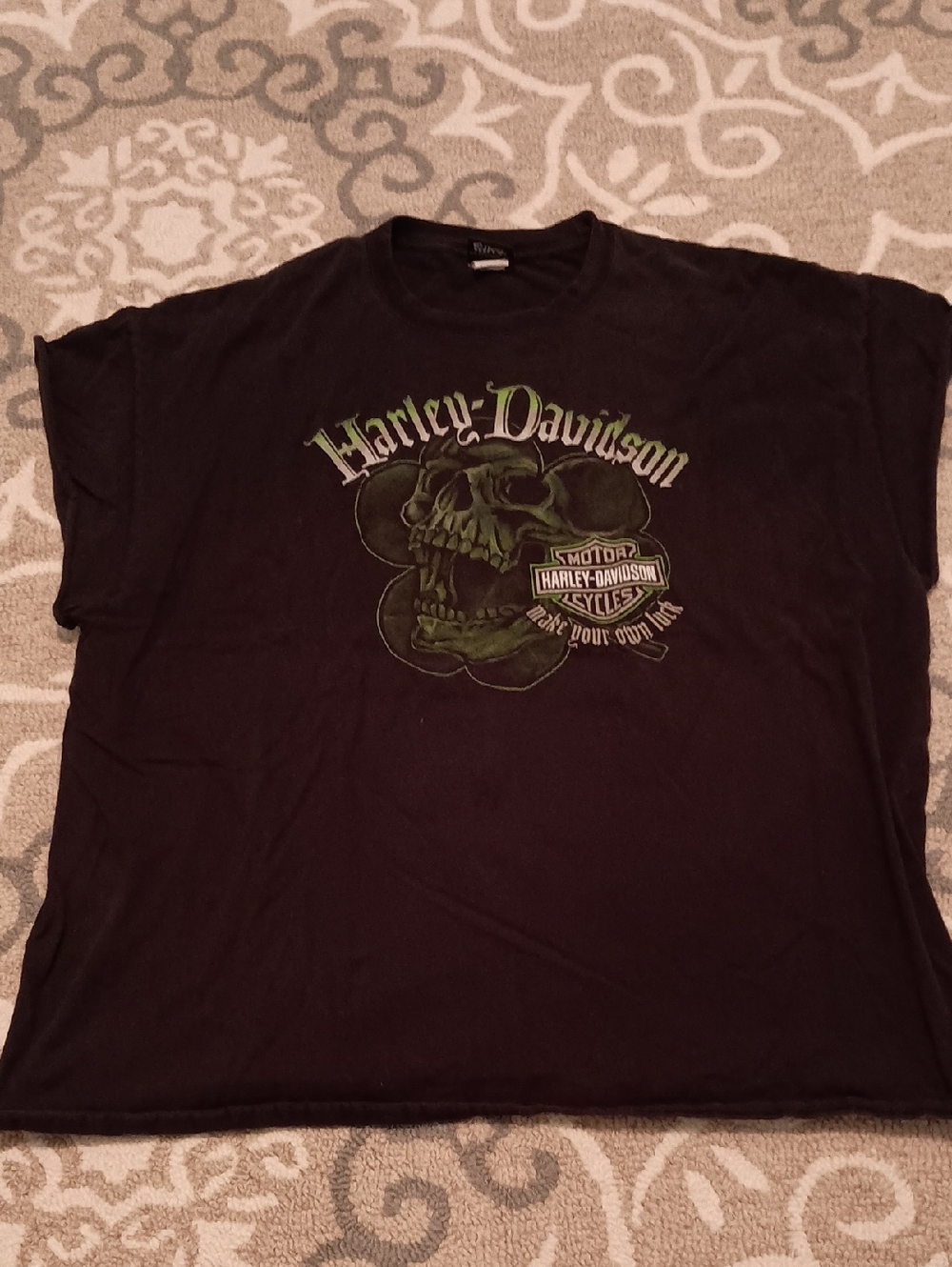 Harley-Davidson Black Tee with Green Skull and Logo